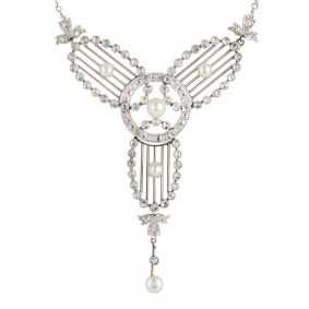 Art Deco Diamond & Pearl Set Necklace in Platinum Art Deco Diamond & Pearl Set Necklace in Platinum